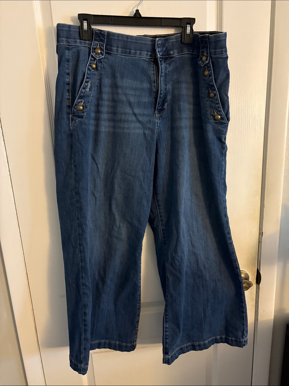 St. John's Bay Medium Blue Wide-Leg Jeans with Button Pocket Accents